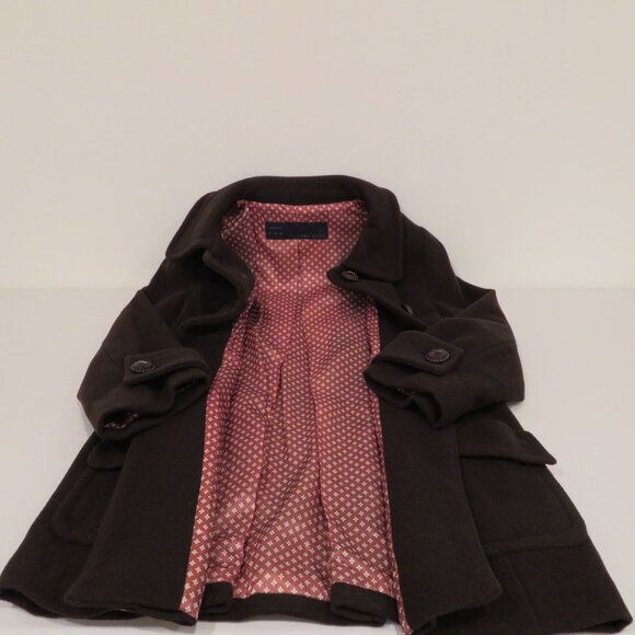 Women Medium Brown Wool Blend Coat Zara Basic Short Structured Invert Box Pleats - Picture 14 of 16